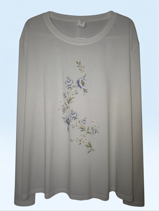 Source Unknown Tops - 🦋Blue Flowers On Basic White Tshirt 2XL